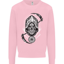 Grim Reaper Time Biker Skull Rock Music Kids Sweatshirt Jumper Light Pink