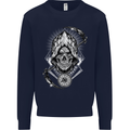 Grim Reaper Time Biker Skull Rock Music Kids Sweatshirt Jumper Navy Blue