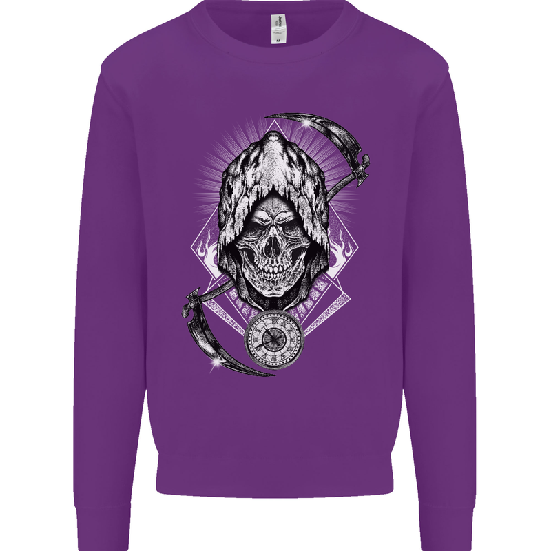 Grim Reaper Time Biker Skull Rock Music Kids Sweatshirt Jumper Purple