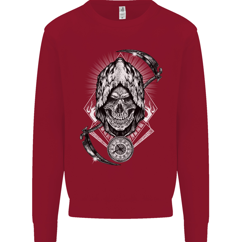 Grim Reaper Time Biker Skull Rock Music Kids Sweatshirt Jumper Red