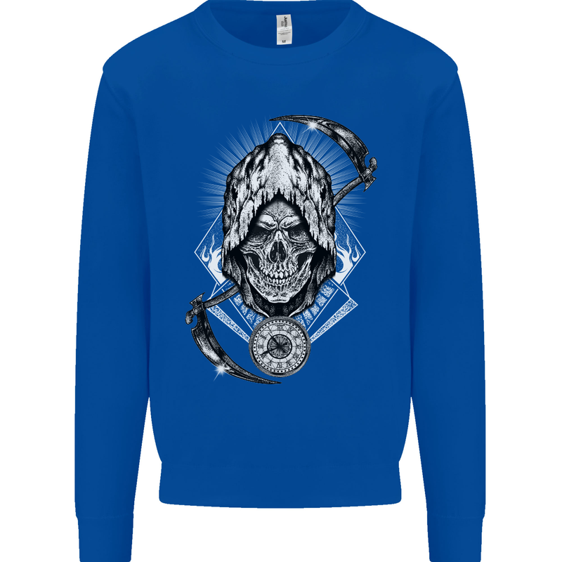 Grim Reaper Time Biker Skull Rock Music Kids Sweatshirt Jumper Royal Blue
