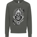 Grim Reaper Time Biker Skull Rock Music Kids Sweatshirt Jumper Storm Grey