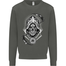 Grim Reaper Time Biker Skull Rock Music Kids Sweatshirt Jumper Storm Grey
