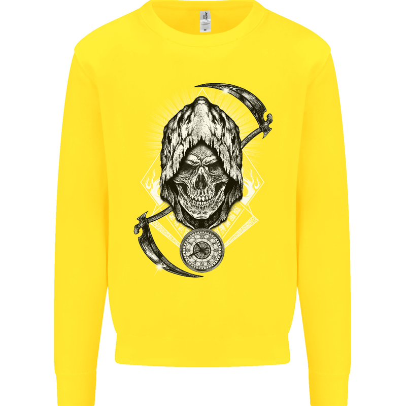 Grim Reaper Time Biker Skull Rock Music Kids Sweatshirt Jumper Yellow