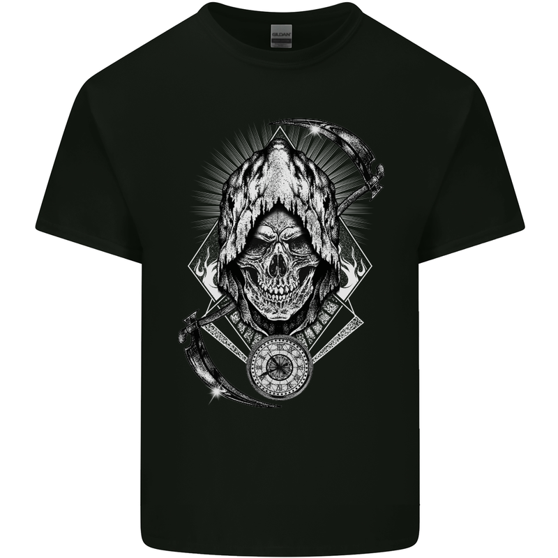 Grim Reaper Time Biker Skull Rock Music Kids T-Shirt Childrens Black
