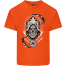 Grim Reaper Time Biker Skull Rock Music Kids T-Shirt Childrens Orange