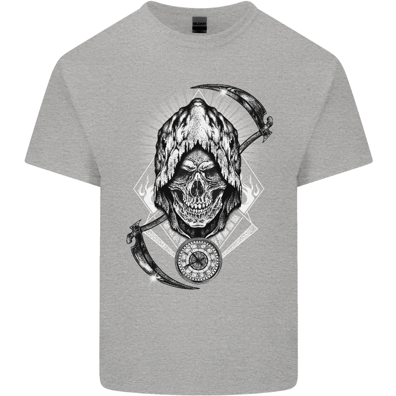 Grim Reaper Time Biker Skull Rock Music Kids T-Shirt Childrens Sports Grey