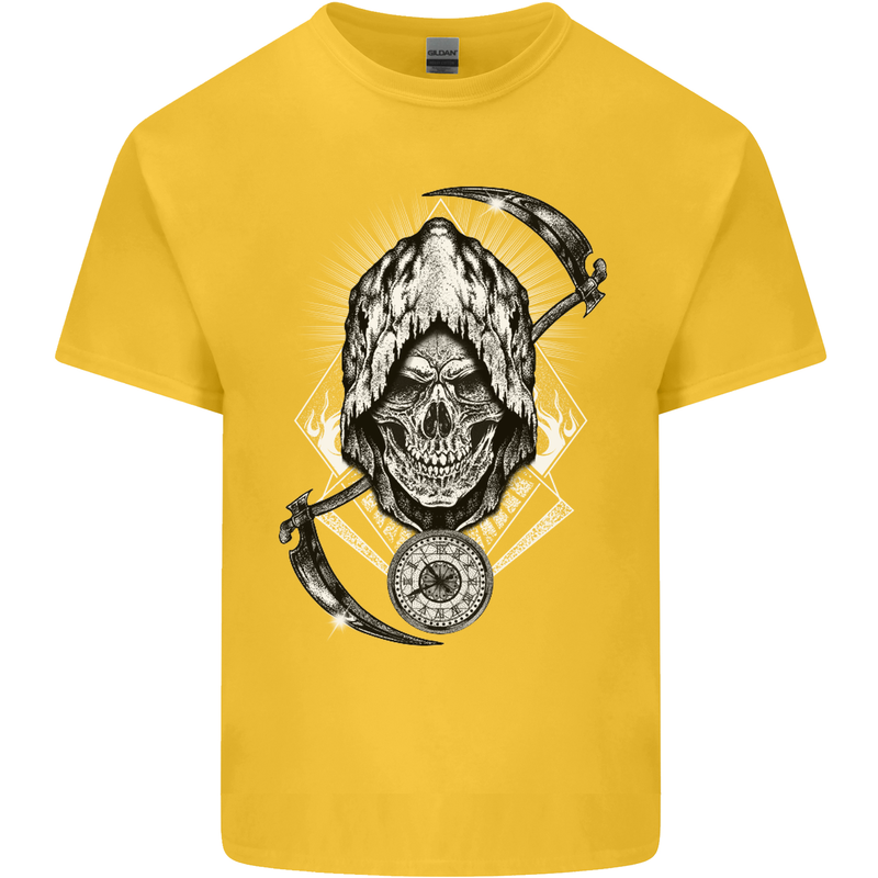 Grim Reaper Time Biker Skull Rock Music Kids T-Shirt Childrens Yellow