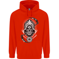 Grim Reaper Time Biker Skull Rock Music Mens 80% Cotton Hoodie Bright Red