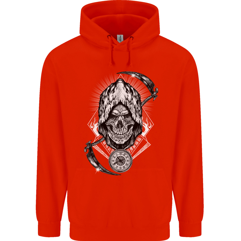 Grim Reaper Time Biker Skull Rock Music Mens 80% Cotton Hoodie Bright Red