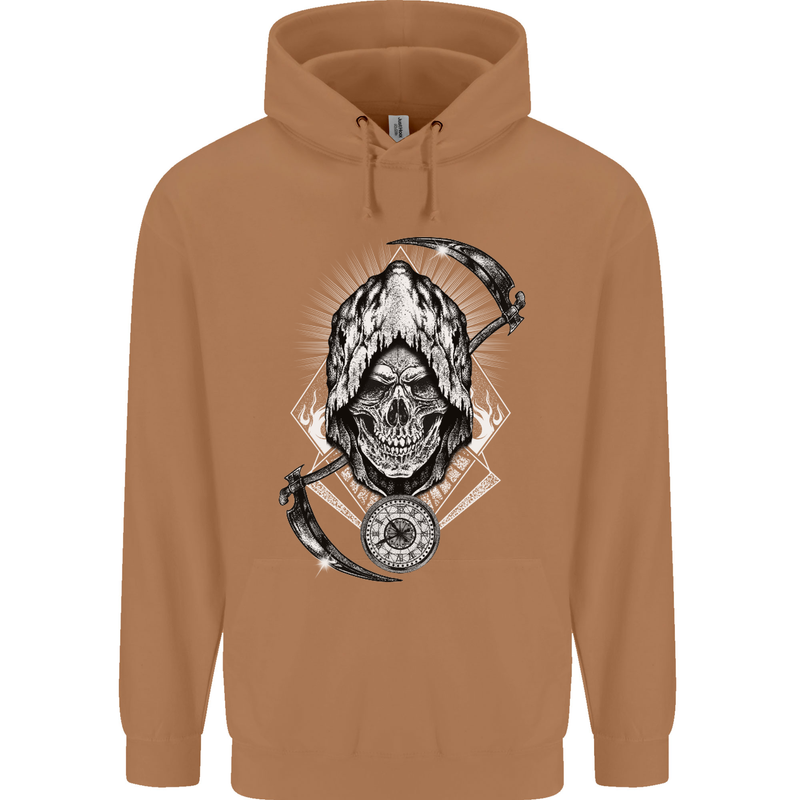 Grim Reaper Time Biker Skull Rock Music Mens 80% Cotton Hoodie Caramel Latte