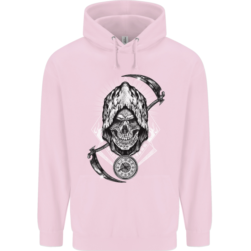 Grim Reaper Time Biker Skull Rock Music Mens 80% Cotton Hoodie Light Pink