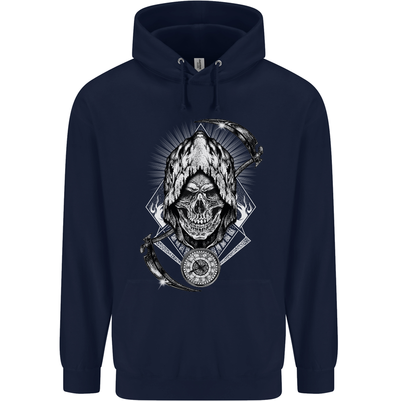 Grim Reaper Time Biker Skull Rock Music Mens 80% Cotton Hoodie Navy Blue