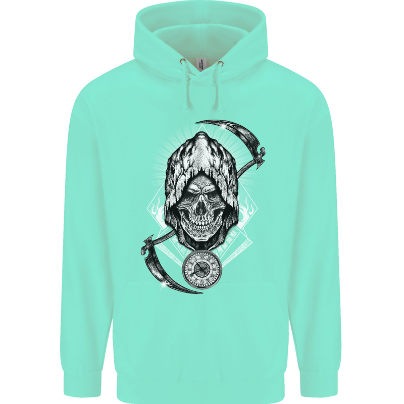 Grim Reaper Time Biker Skull Rock Music Mens 80% Cotton Hoodie Peppermint