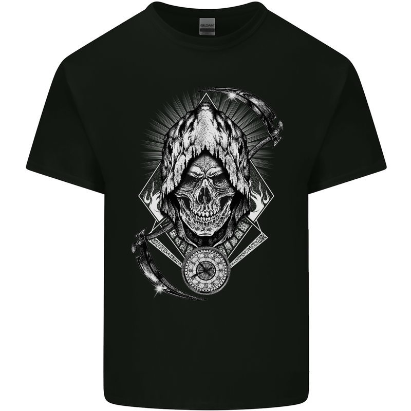 Grim Reaper Time Biker Skull Rock Music Mens Cotton T-Shirt Tee Top Black