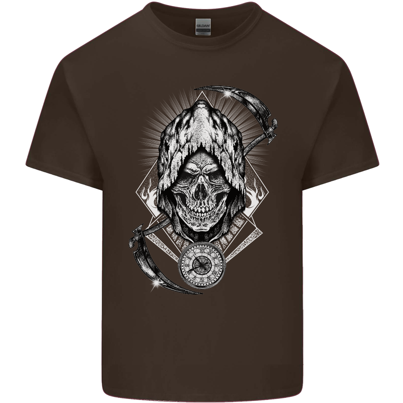 Grim Reaper Time Biker Skull Rock Music Mens Cotton T-Shirt Tee Top Dark Chocolate