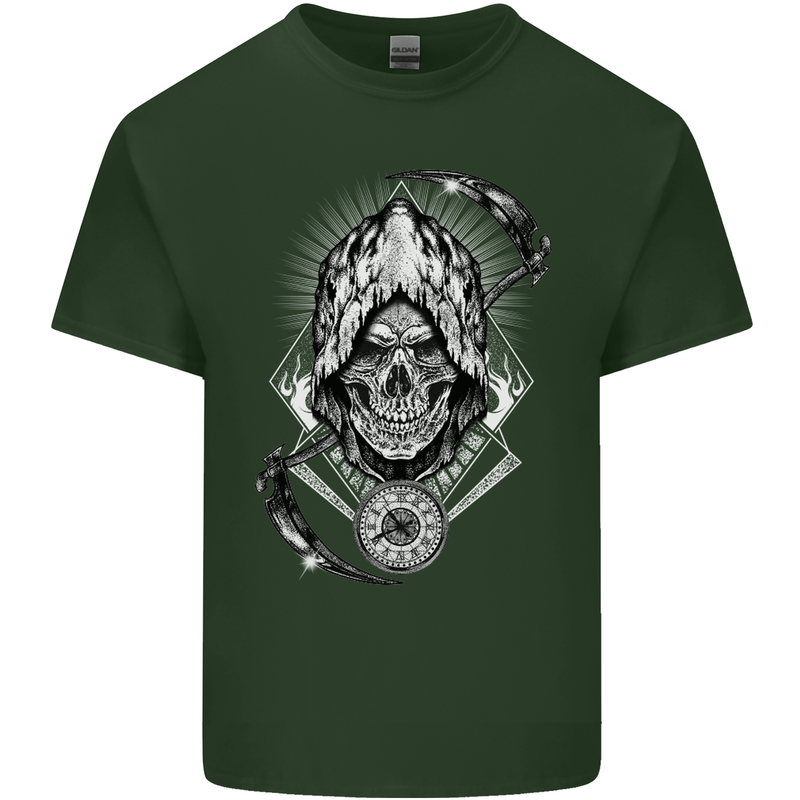 Grim Reaper Time Biker Skull Rock Music Mens Cotton T-Shirt Tee Top Forest Green