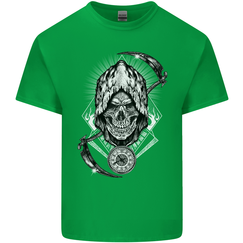 Grim Reaper Time Biker Skull Rock Music Mens Cotton T-Shirt Tee Top Irish Green