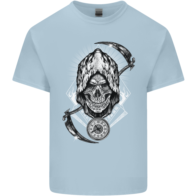 Grim Reaper Time Biker Skull Rock Music Mens Cotton T-Shirt Tee Top Light Blue