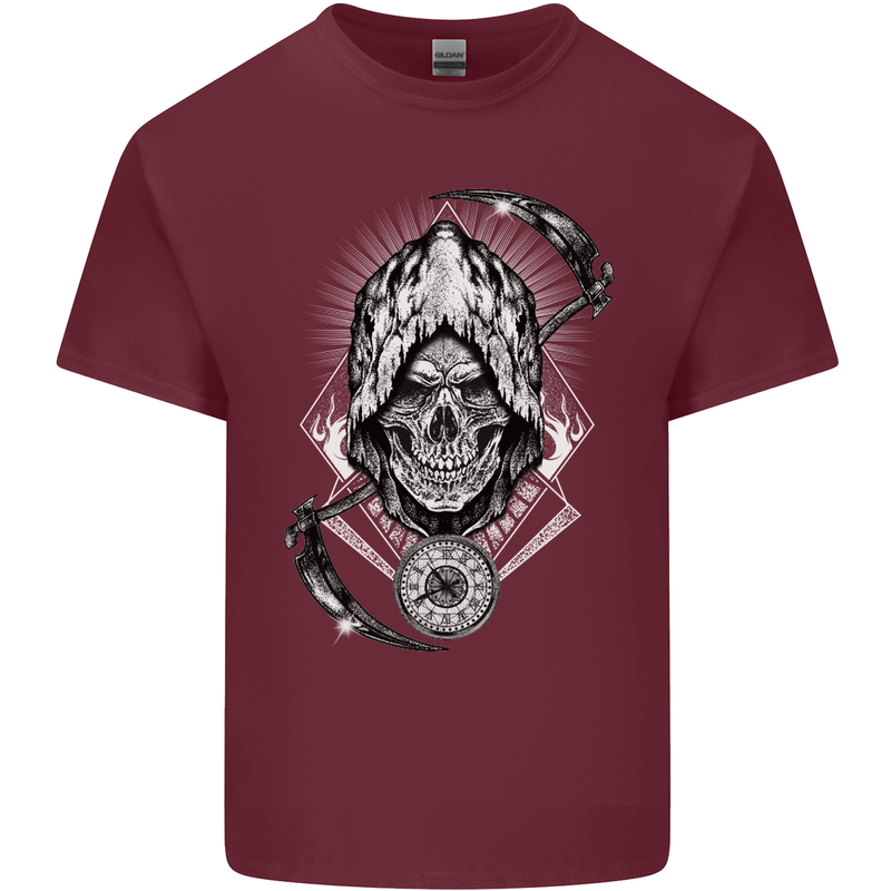 Grim Reaper Time Biker Skull Rock Music Mens Cotton T-Shirt Tee Top Maroon