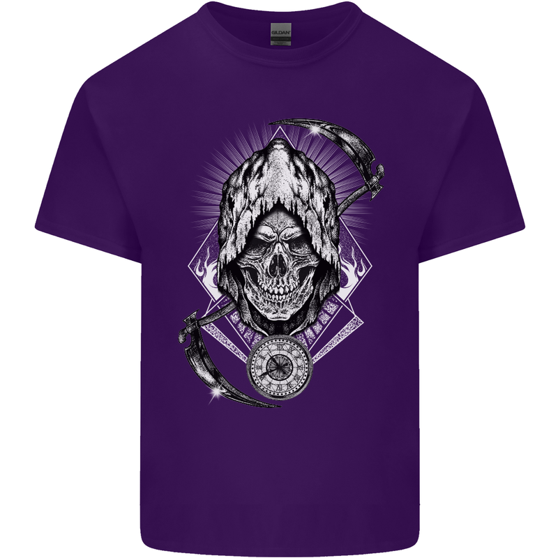 Grim Reaper Time Biker Skull Rock Music Mens Cotton T-Shirt Tee Top Purple