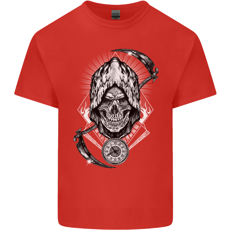 Grim Reaper Time Biker Skull Rock Music Mens Cotton T-Shirt Tee Top Red