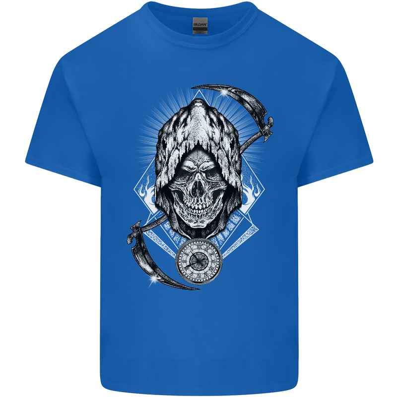 Grim Reaper Time Biker Skull Rock Music Mens Cotton T-Shirt Tee Top Royal Blue