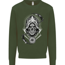Grim Reaper Time Biker Skull Rock Music Mens Sweatshirt Jumper Forest Green
