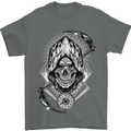 Grim Reaper Time Biker Skull Rock Music Mens T-Shirt Cotton Gildan Charcoal