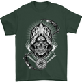 Grim Reaper Time Biker Skull Rock Music Mens T-Shirt Cotton Gildan Forest Green