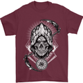 Grim Reaper Time Biker Skull Rock Music Mens T-Shirt Cotton Gildan Maroon