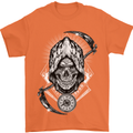 Grim Reaper Time Biker Skull Rock Music Mens T-Shirt Cotton Gildan Orange
