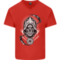 Grim Reaper Time Biker Skull Rock Music Mens V-Neck Cotton T-Shirt Red