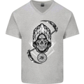 Grim Reaper Time Biker Skull Rock Music Mens V-Neck Cotton T-Shirt Sports Grey