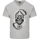 Grim Reaper Time Biker Skull Rock Music Mens V-Neck Cotton T-Shirt Sports Grey
