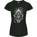 Grim Reaper Time Biker Skull Rock Music Womens Petite Cut T-Shirt Black