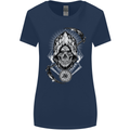 Grim Reaper Time Biker Skull Rock Music Womens Wider Cut T-Shirt Navy Blue