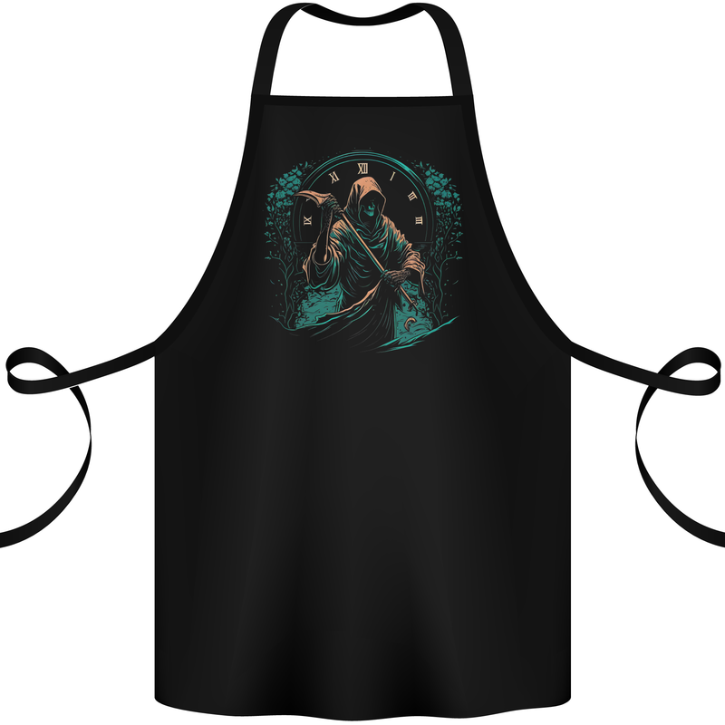 Grim Reaper Time Skull Death Gothic Cotton Apron 100% Organic Black