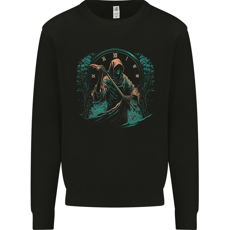 Grim Reaper Time Skull Death Gothic Kids Sweatshirt Jumper Black