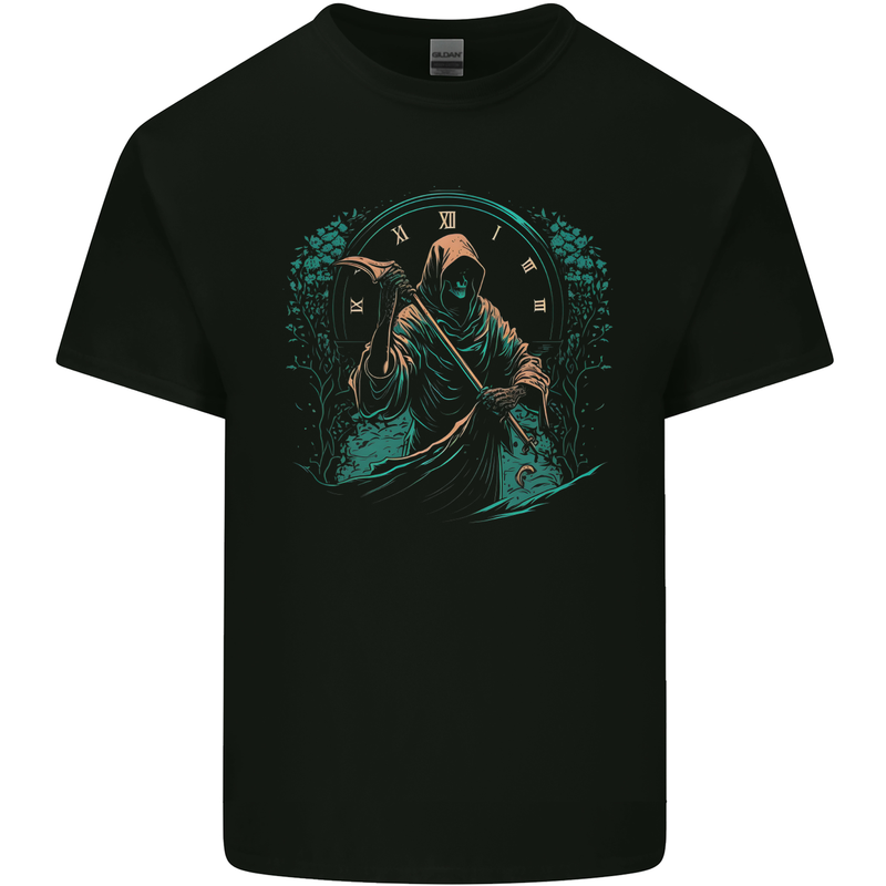 Grim Reaper Time Skull Death Gothic Kids T-Shirt Childrens Black