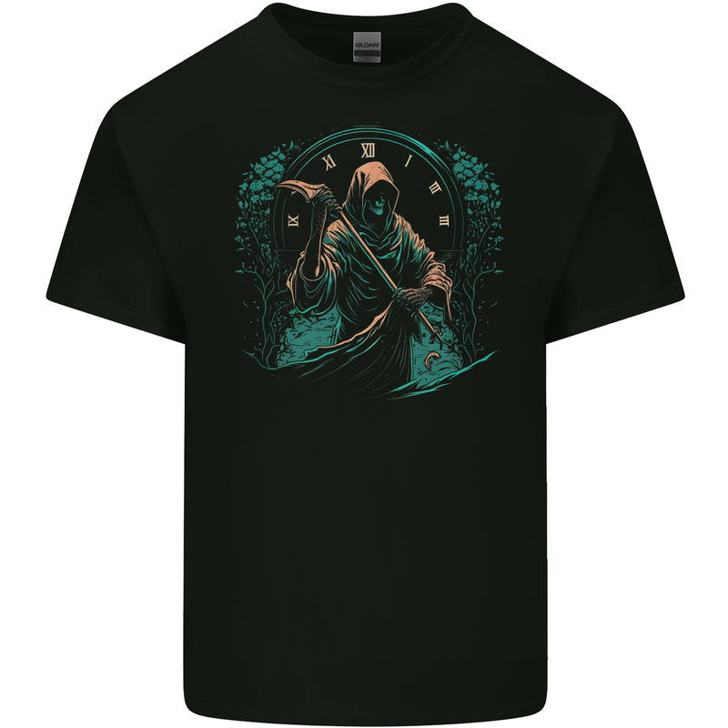 Grim Reaper Time Skull Death Gothic Mens Cotton T-Shirt Tee Top BLACK