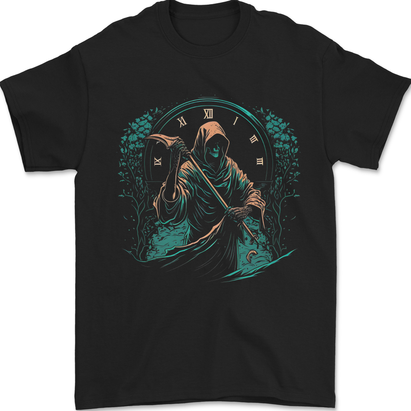 Grim Reaper Time Skull Death Gothic Mens T-Shirt 100% Cotton Black