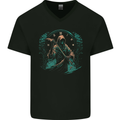 Grim Reaper Time Skull Death Gothic Mens V-Neck Cotton T-Shirt Black