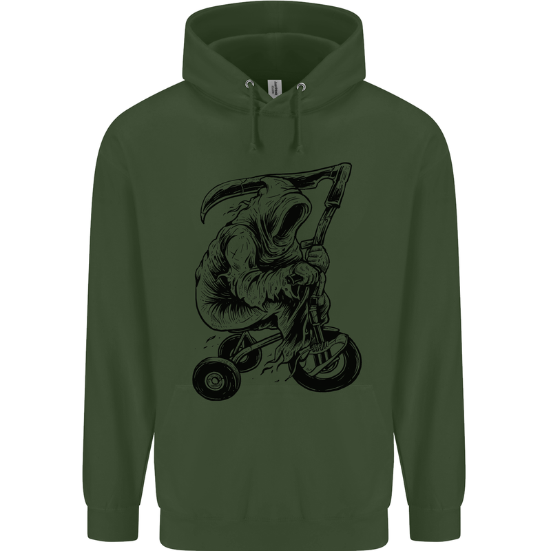 Grim Reaper Trike Bicycle Cycling Gothic Childrens Kids Hoodie Forest Green