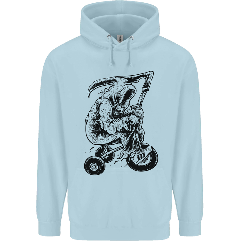 Grim Reaper Trike Bicycle Cycling Gothic Childrens Kids Hoodie Light Blue