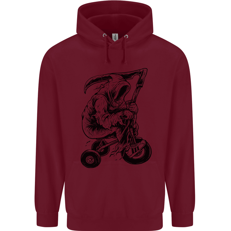 Grim Reaper Trike Bicycle Cycling Gothic Childrens Kids Hoodie Maroon