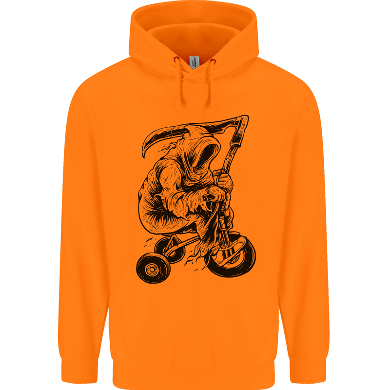 Grim Reaper Trike Bicycle Cycling Gothic Childrens Kids Hoodie Orange