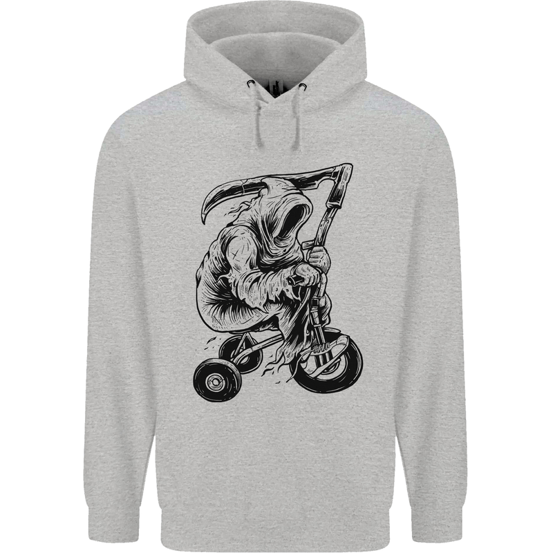 Grim Reaper Trike Bicycle Cycling Gothic Childrens Kids Hoodie Sports Grey