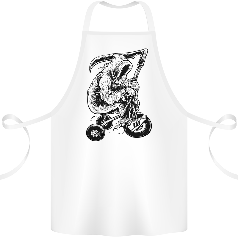 Grim Reaper Trike Bicycle Cycling Gothic Cotton Apron 100% Organic White