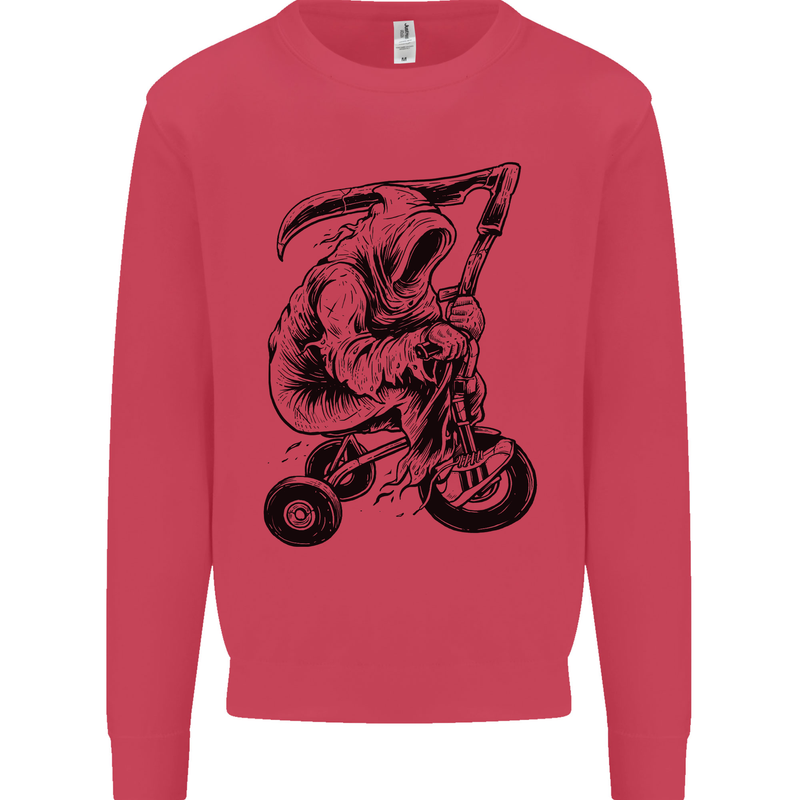 Grim Reaper Trike Bicycle Cycling Gothic Kids Sweatshirt Jumper Heliconia